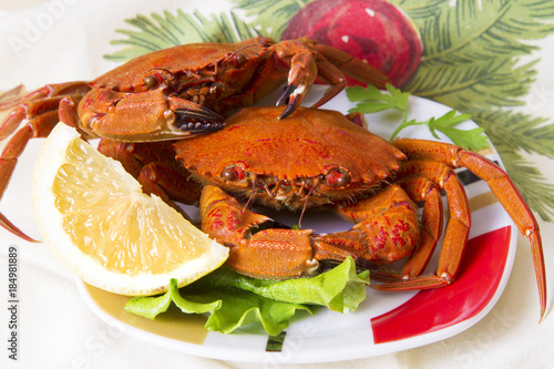 seafood, crabs with lettuce and lemon