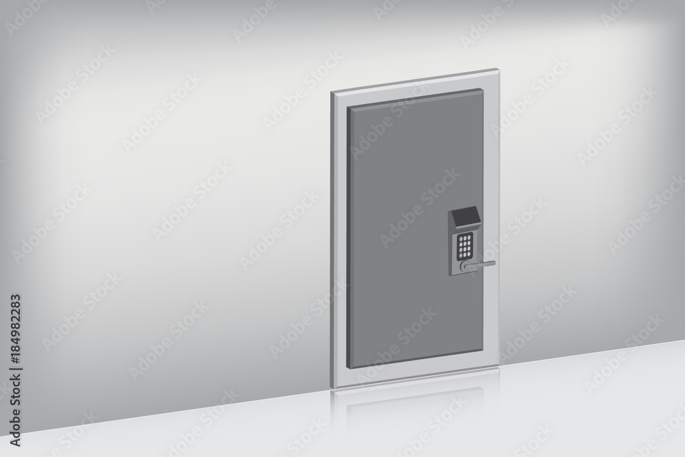 Single door with complete set on oblique view., Indoor concept, Vector, Illustration Single door with complete set on oblique view., Indoor concept, Vector, Illustration