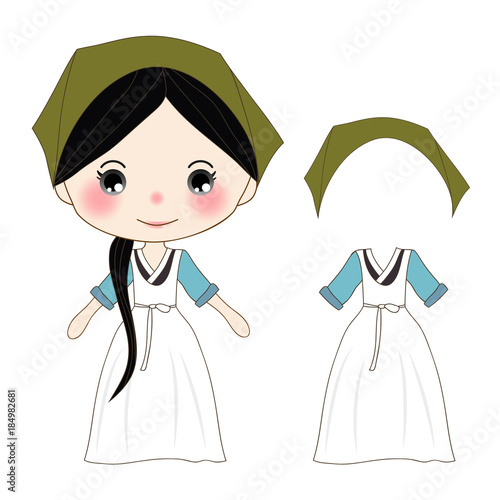 Cute Girl in Green Hanbok K...
