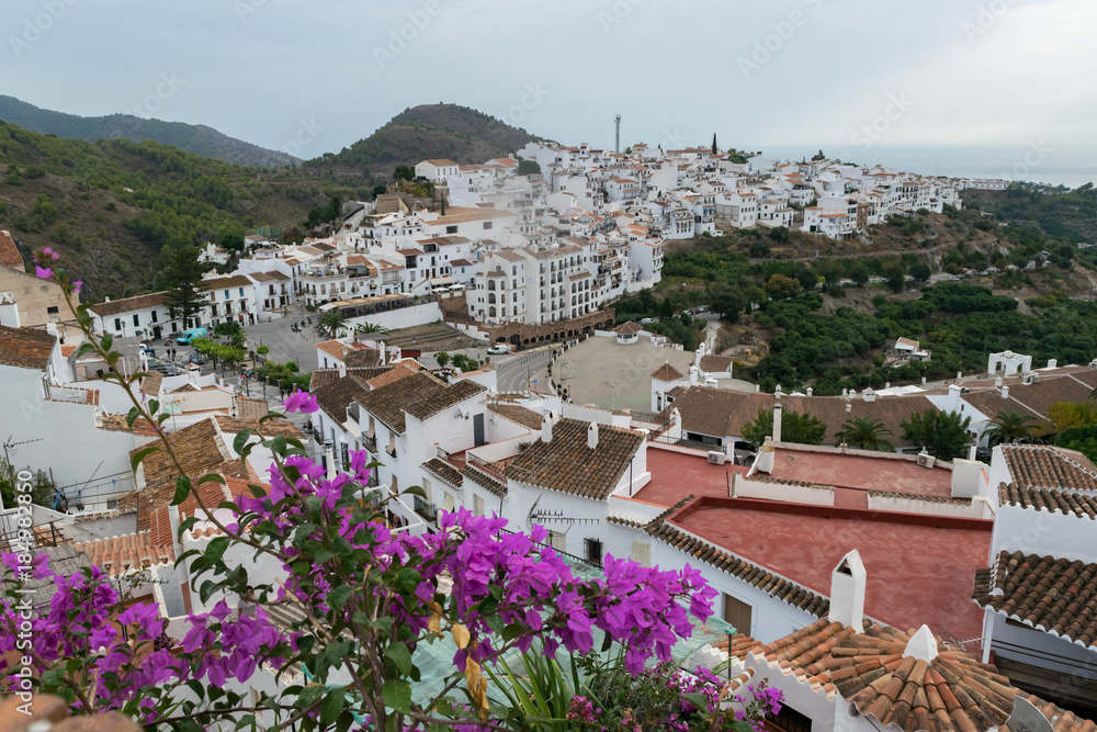 Landscape of the white city Frigiliana, Andalusia Spain