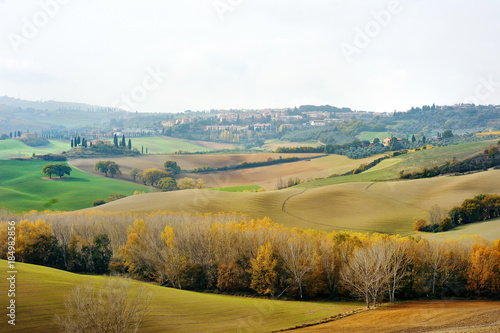 Tuscan landscape panoramic view in autumn, Tuscany, Italy