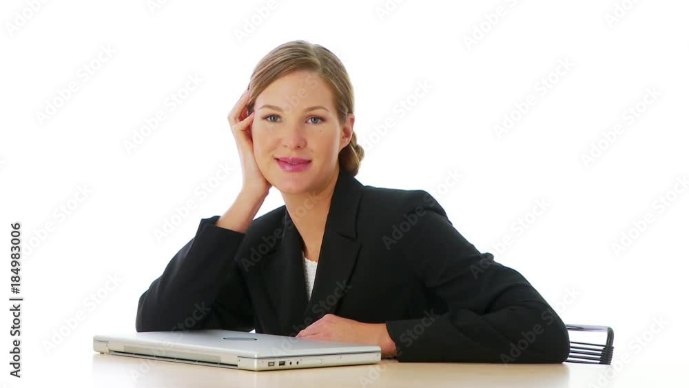 Portrait of businesswoman leaning on desk Portrait of businesswoman leaning on desk
