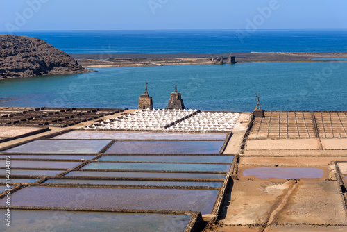salt works Salinas de Janubio in Lanzarote, Canary islands, Spain