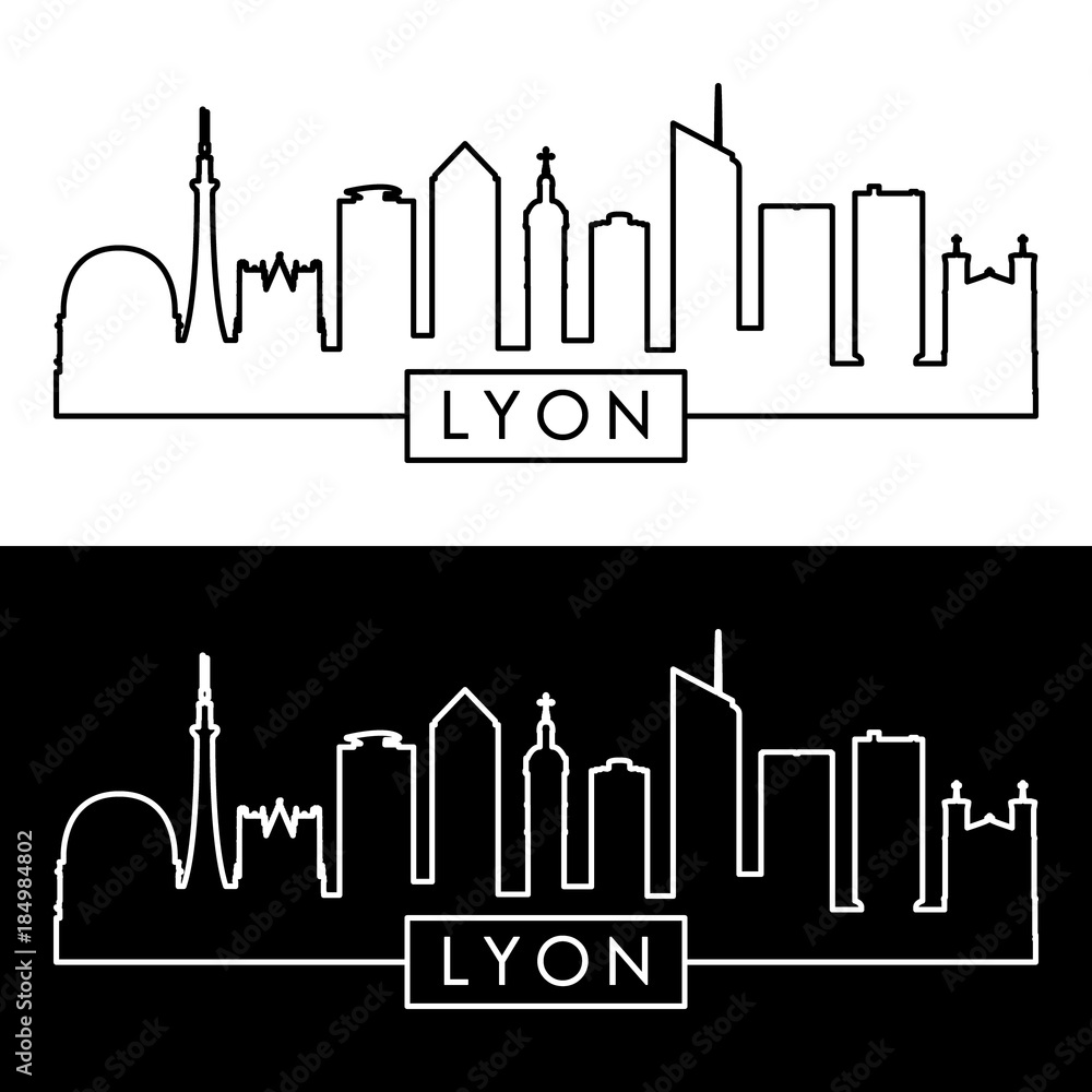 Lyon skyline. Linear style. Editable vector file.