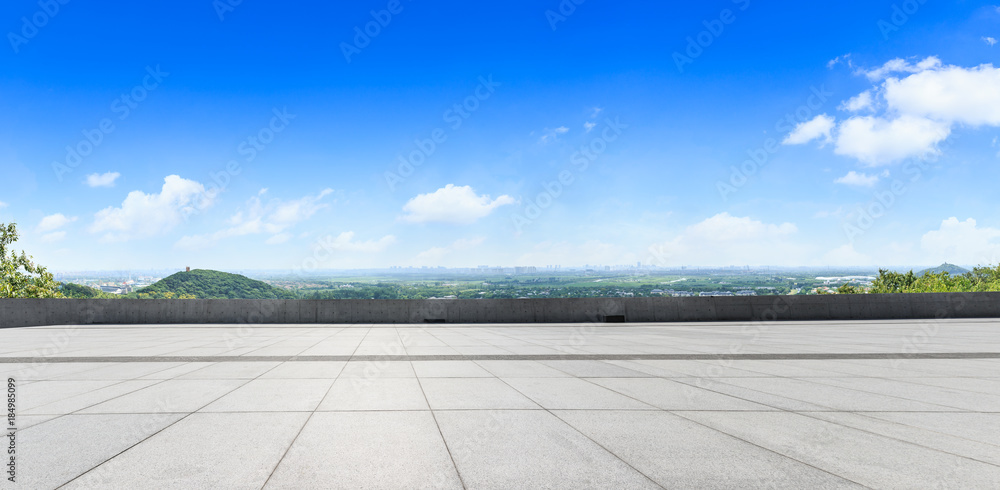 Empty city square floor and blue sky nature landscape,panoramic view