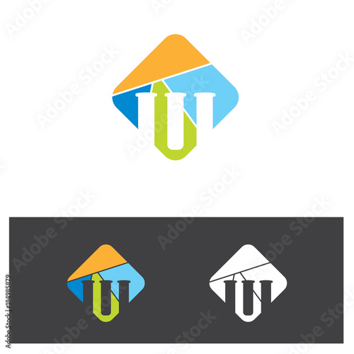 creative chemical logo with test tube assembling letter M