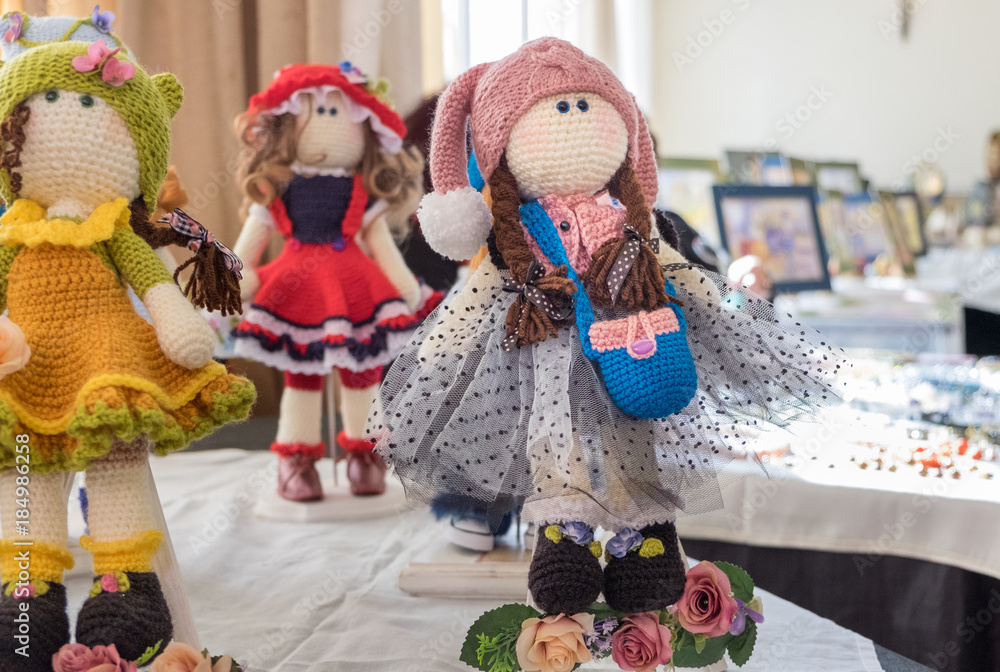 Funny handmade dolls for sale at handicraft market