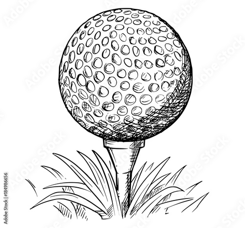 Vector Hand Drawing of Golf Ball on Tee