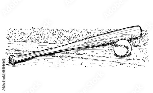 Baseball Bat and Ball Vector Hand Drawing