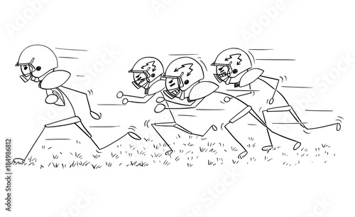 Cartoon of American Football Player Running with Ball