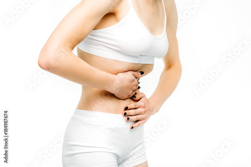 Abdominal pain, female person with stomach problem