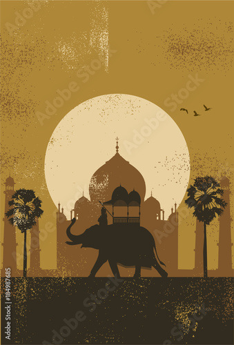 Silhouette of Taj Mahal and elephant background, Vector