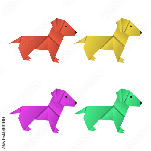Set of paper origami dogs. Symbol of the year 2018.