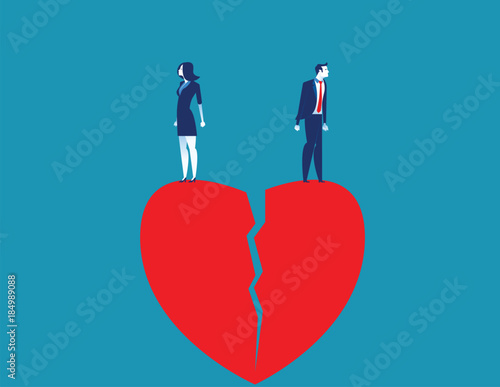 Couple standing on top of broken heart. Concept people vector illustration.