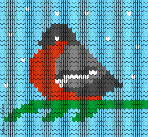 Knitted pattern with bullfinches. Vector illustration