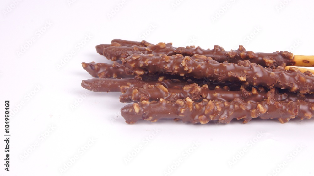 Biscuit stick dipped with chocolate almond nuts Biscuit stick dipped with chocolate almond nuts