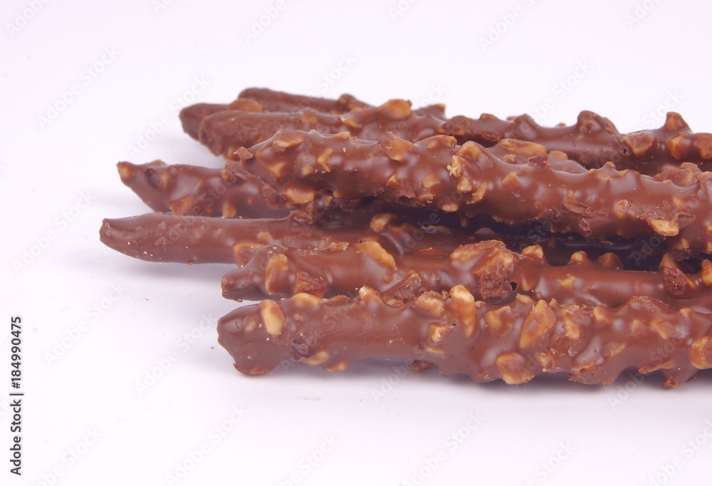 Biscuit stick dipped with chocolate almond nuts Biscuit stick dipped with chocolate almond nuts