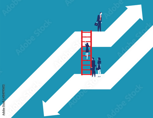 Business team moving up to growth from down graph. Concept business vector illustration. Flat design style.