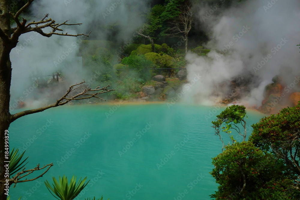 Umi Jigoku (Sea Hell) is one of the tourist attractions representing the various hells at Beppu, featuring a pond of egg boiling, blue water. One of the eight hot springs in Oita, Japan.