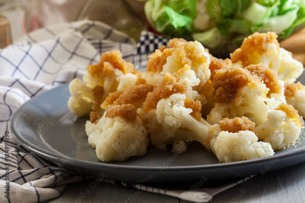 Vegetarian cooked cauliflower with bread crumb Vegetarian cooked cauliflower with bread crumb