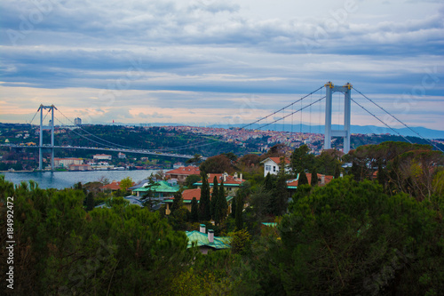 bosporus bridge with cloudy blue sky in istanbul turkey