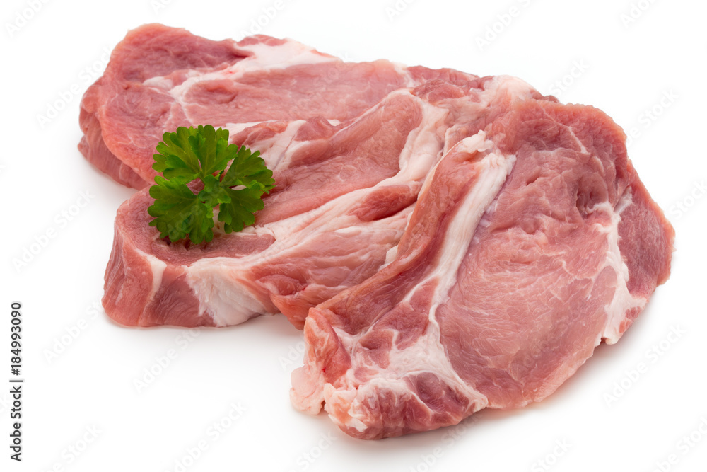 Meat pork slices isolated on the white background. Meat pork slices isolated on the white background.