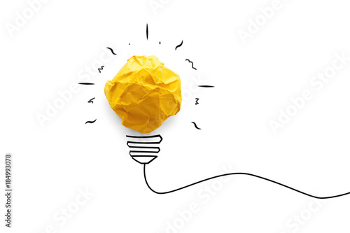 Idea concept with innovation and paper light bulb. creative business on white background