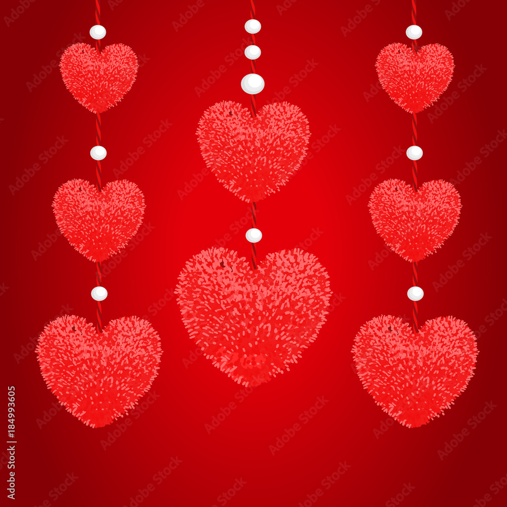 Decortive elements with pom-poms in the shape of a heart Decortive elements with pom-poms in the shape of a heart