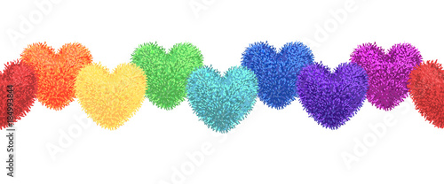 Decortive elements with pom-poms in the shape of a heart