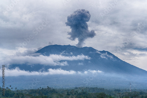 Agung volcano eruption view near rice fields, Bali, Indonesia © Alexey Pelikh