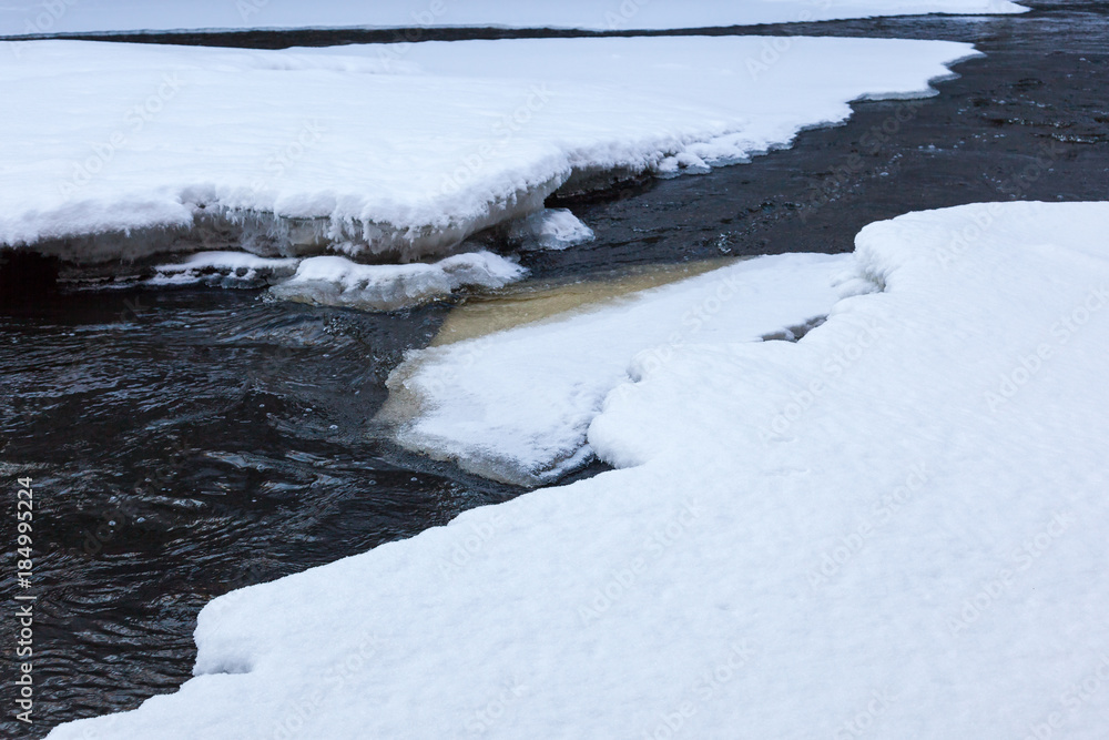 River with snow and ice in winter
