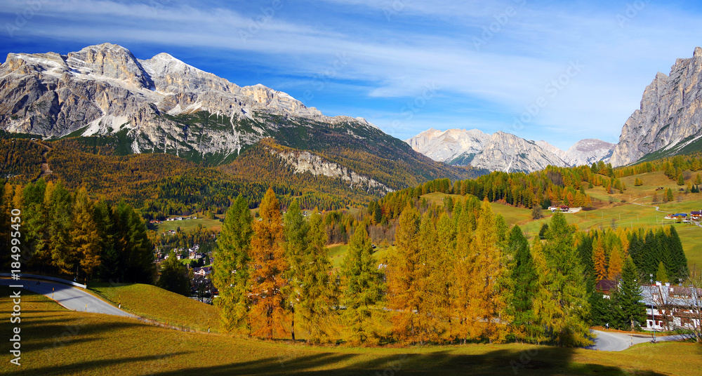 Beautiful autumn landscape in the Dolomites, Italy, Europe