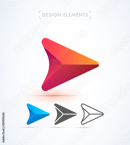 Vector abstract navigation arrow map logo elements. Origami, material design, flat, line style. Travel icon set