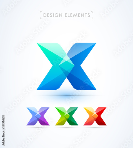Vector abstract letter x logo design template. Origami, material design style. Crystal luxury icon