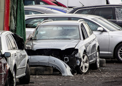 Used damaged cars abandoned in a wreckyard