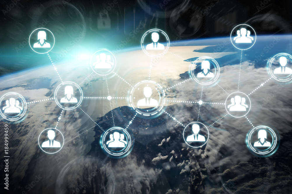Digital social network on planet Earth 3D rendering Digital social network on planet Earth 3D rendering