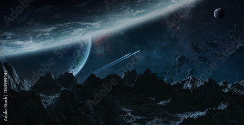 Asteroids flying close to planets 3D rendering elements of this image furnished by NASA