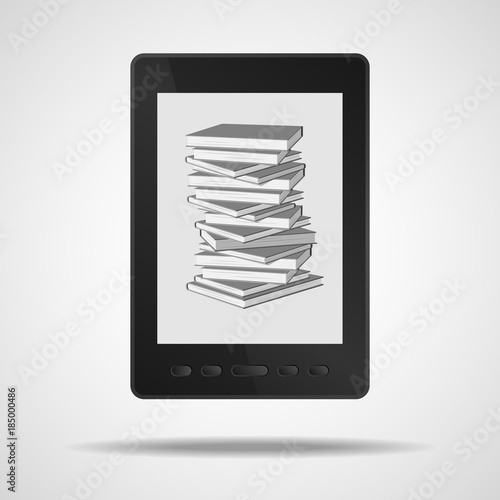 E-book and a stack of books in it.