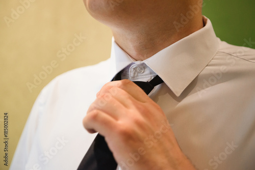 elegant businessman dressed costume before meeting with partners