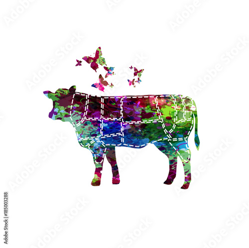 Meat cuts. Diagrams for butcher shop. Scheme of beef. Animal silhouette beef isolated vector illustration
