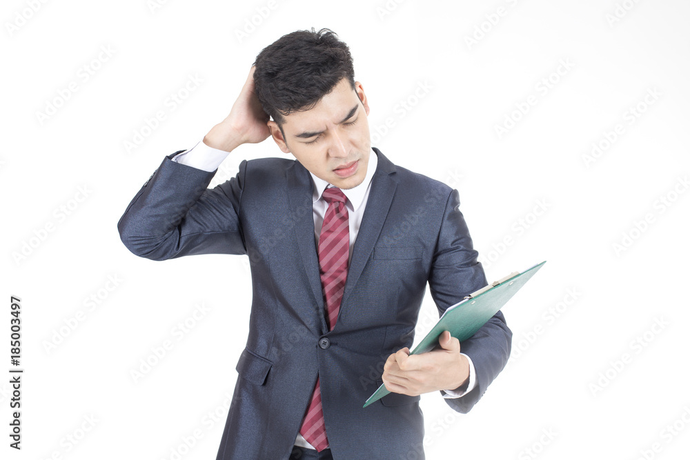 Asian Businessman standing on White Background with angry feeling, isolated on white background. Asian Businessman standing on White Background with angry feeling, isolated on white background.