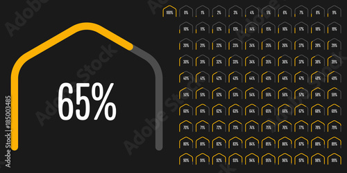 Set of circular sector hexagonal shape percentage diagrams from 0 to 100 ready-to-use for web design, user interface (UI) or infographic - indicator with yellow