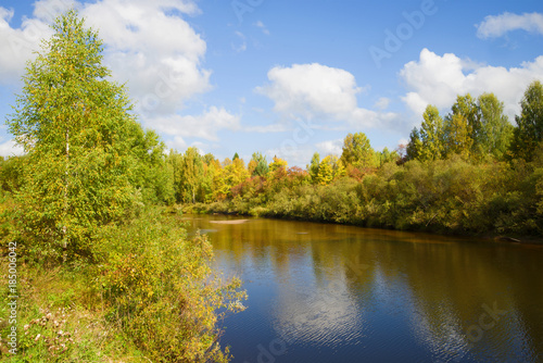 Sunny autumn day on the Mezha river. Kostroma region, Russia