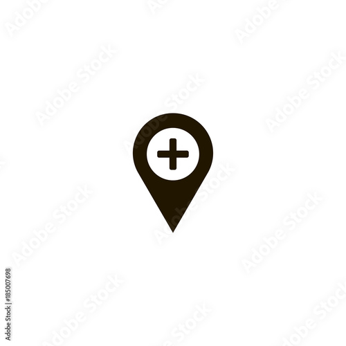 map pointer icon with cross hospital symbol icon. flat design