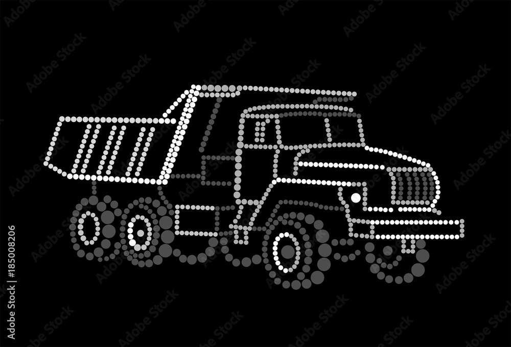 The truck on a black background