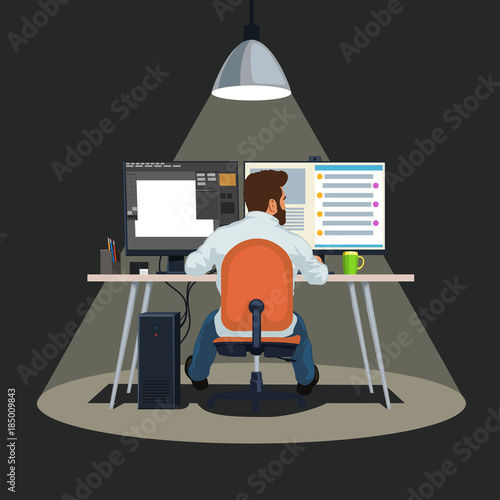 designer at work in the dark