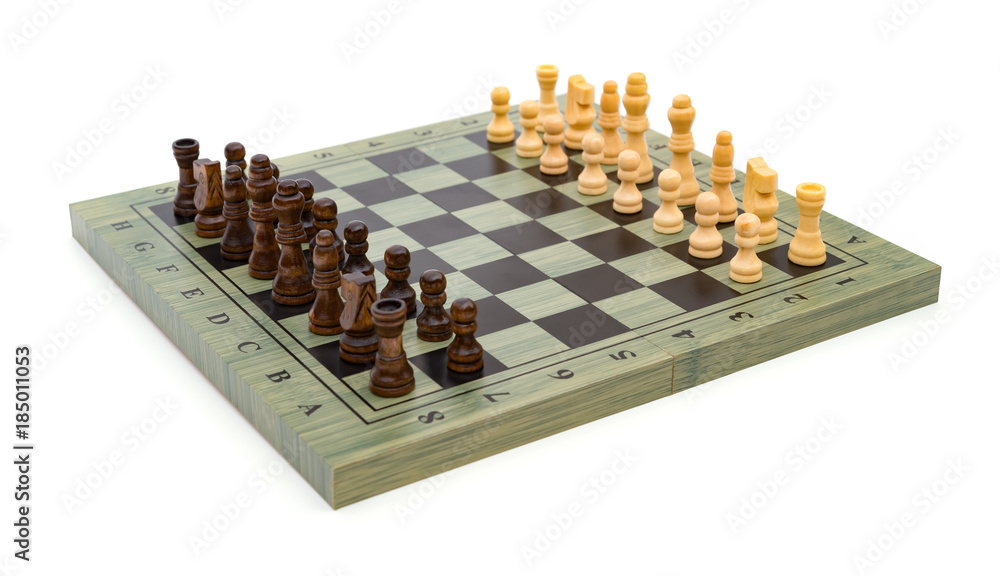 chess board with chess pieces on white chess board with chess pieces on white