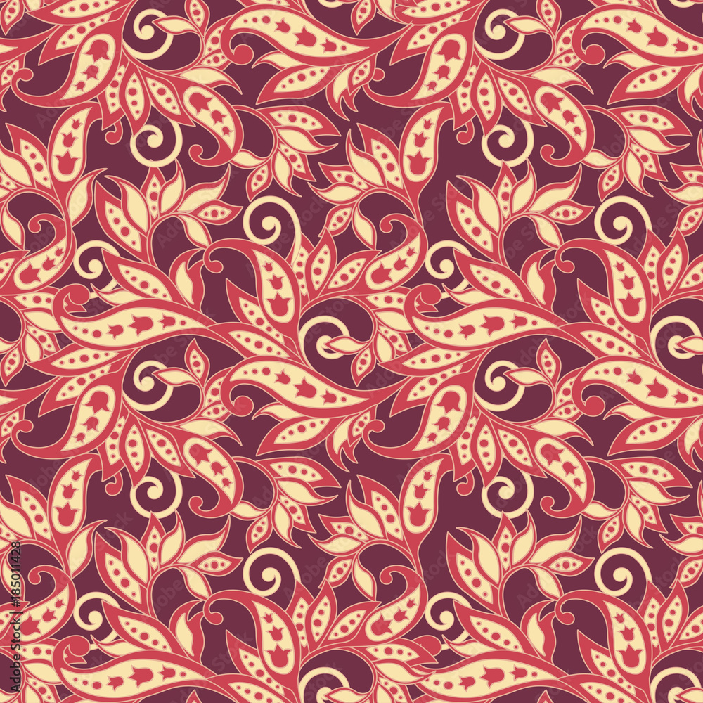 Folkloric Batik vector ornament. Ethnic Floral seamless pattern