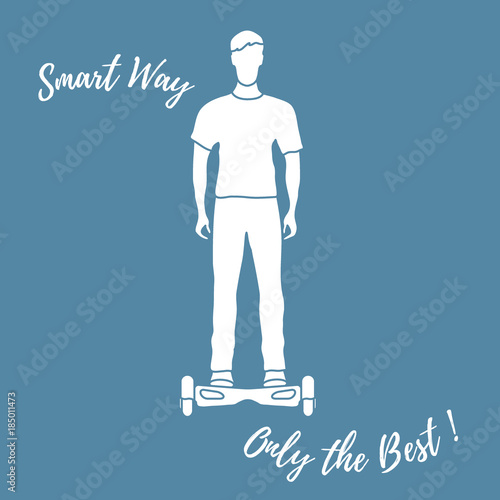 Stylized icon of modern young man standing on gyroscooter.