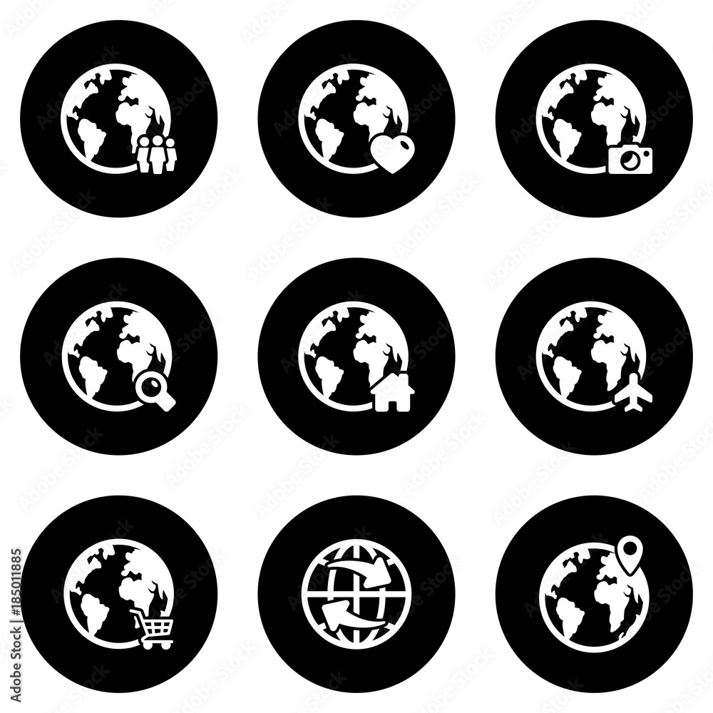 Set of simple icons on a theme Globe earth, vector, design, collection, flat, sign, symbol,element, object, illustration, isolated. White background Set of simple icons on a theme Globe earth, vector, design, collection, flat, sign, symbol,element, object, illustration, isolated. White background